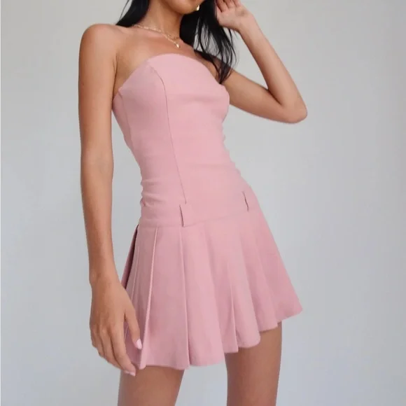 motel pink dress Payoda Bandeau Mini Dress in Pink , Bodycon , Pleated , Zip Up